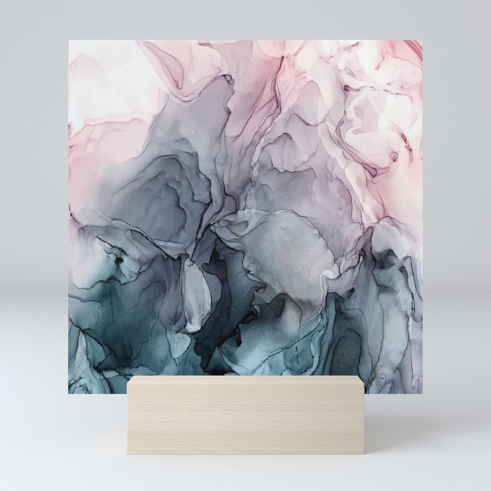 Blush and Payne's Grey Flowing Abstract Painting Mini Art Print