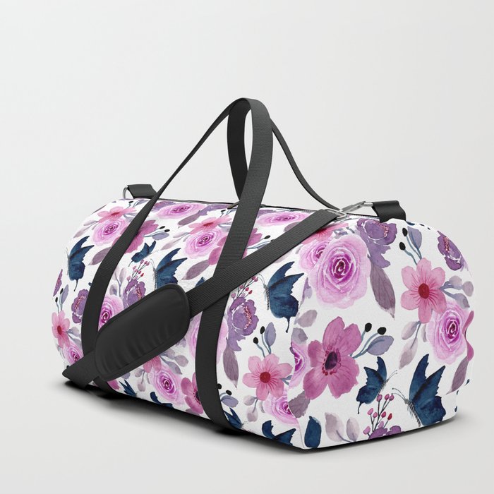 Watercolor butterfly and pink flowers Duffle Bag