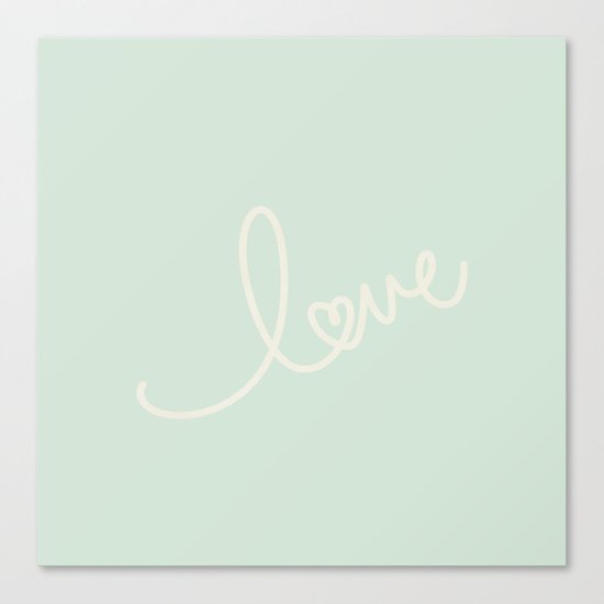 LOVE - Typography on mint green background Canvas Print