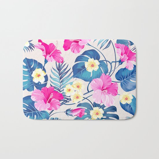 Tropical Pattern - Blue & Pink version Bath Mat