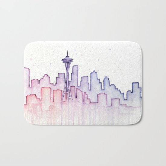 Seattle Skyline Watercolor Bath Mat