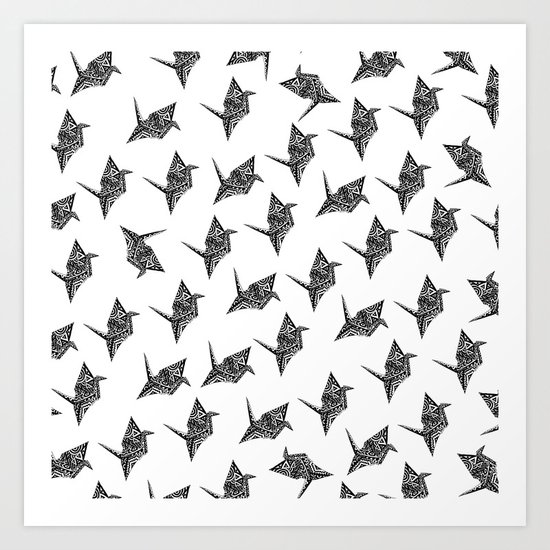 Paper Crane Bird Origami Doodle Pattern Art Print