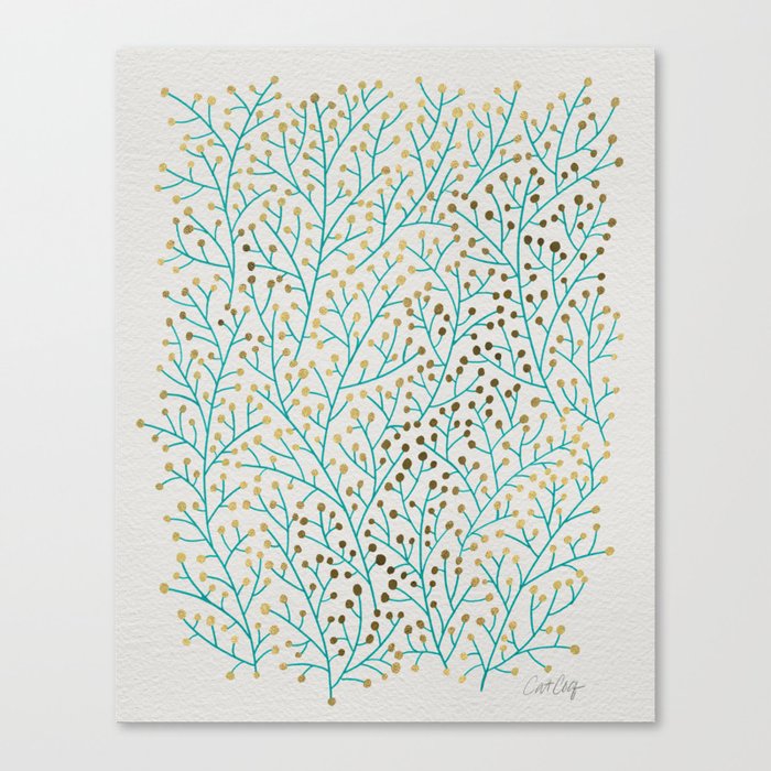 Berry Branches – Turquoise & Gold Canvas Print
