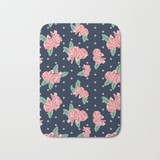 Brooklin - Navy dots floral bouquet minimal boho abstract flowers Bath Mat