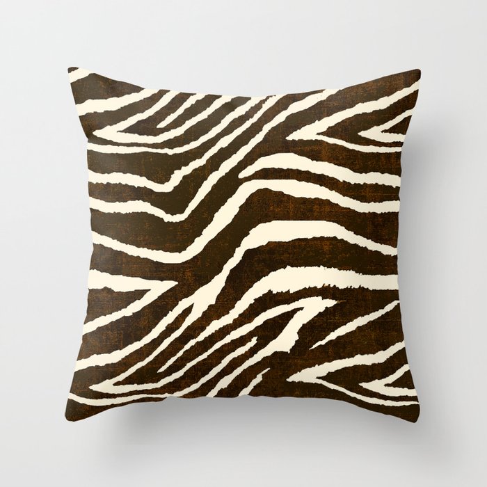 Animal Print Zebra in Winter Brown and Beige Throw Pillow