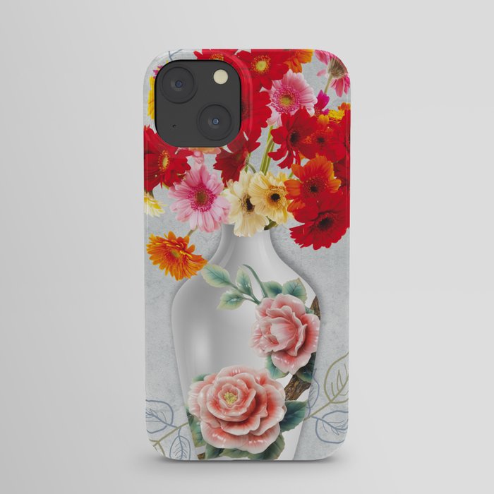 vase with golden red and rose flowers in light background iPhone Case