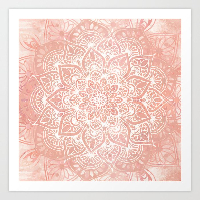 Mandala, Yoga Love, in, Peachy Pink, Boho Art Art Print