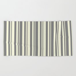 [ Thumbnail: Gray & Beige Colored Striped/Lined Pattern Beach Towel ]
