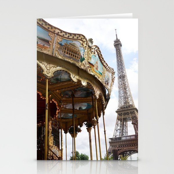 Paris Eiffel Tower Carousel - Paris Eiffel Tower and Carousel - Eiffel Tower Merry Go Round Stationery Cards