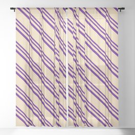 [ Thumbnail: Indigo and Tan Colored Stripes/Lines Pattern Sheer Curtain ]