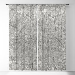 France, Paris City Map - Black and White Aesthetic - French Cities Sheer Curtain