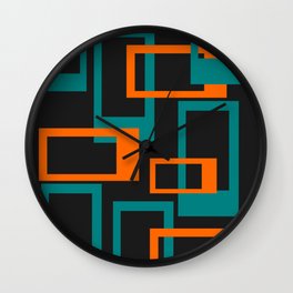 Mid Century Modern Layered Rectangles - Orange and Teal Wall Clock