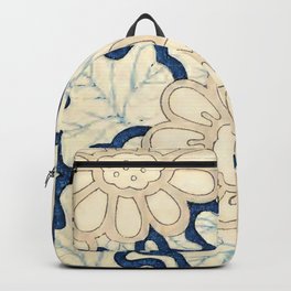Blue Leaves and White Flowers Antique Japanese Print Backpack
