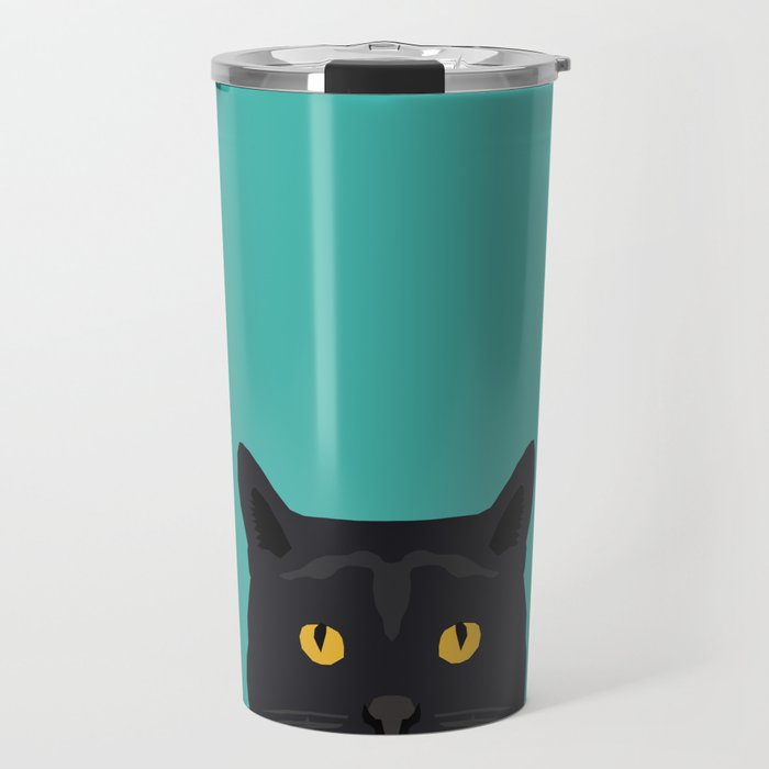 Cat head black cat peeking gifts for cat lovers pet portraits Travel Mug