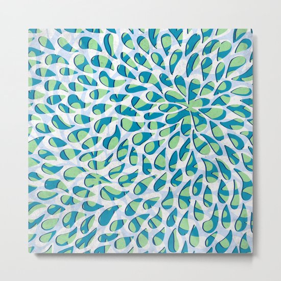 Organic Petals Pattern Blue Green Metal Print