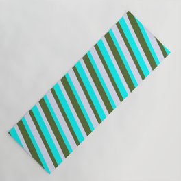 [ Thumbnail: Lavender, Dark Olive Green, and Cyan Colored Lines Pattern Yoga Mat ]