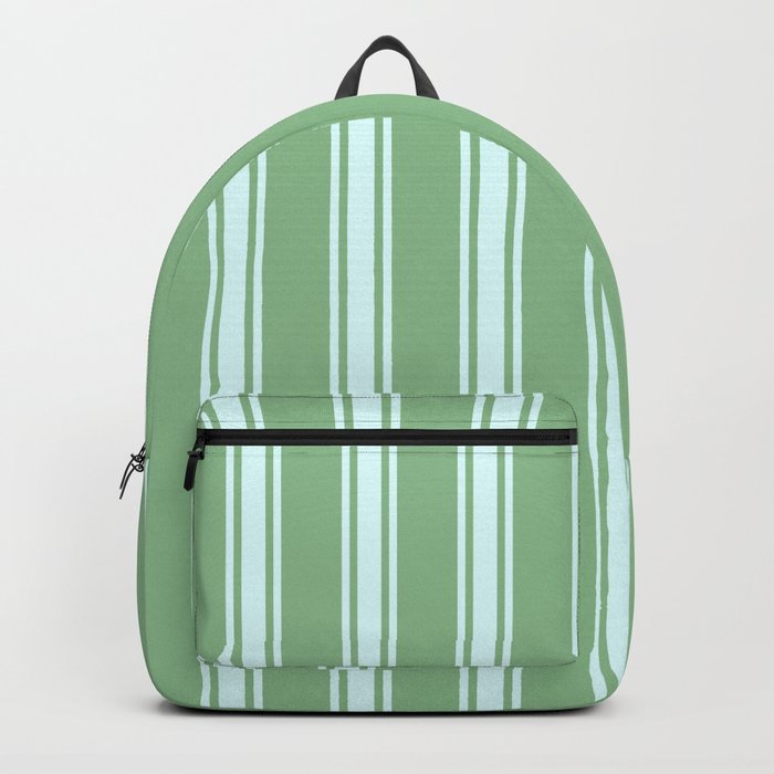 Dark Sea Green and Light Cyan Colored Pattern of Stripes Backpack
