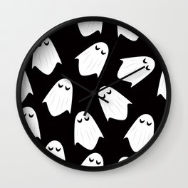 White Boo Ghost Halloween Pattern Black  Wall Clock
