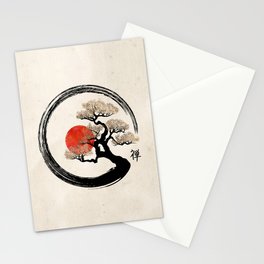 Enso Circle and Bonsai Tree on Canvas Stationery Card