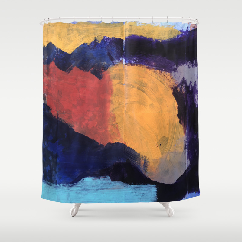 Mountain And Sun Abstract Acrylic Painting On Paper Shower Curtain