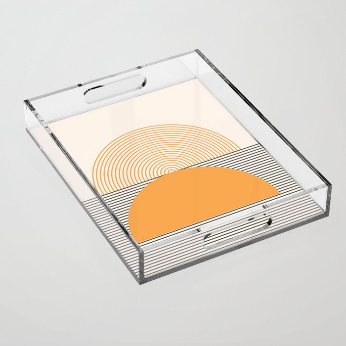 Geometric Lines Design 18 in Shades of Yellow Gold Black (Sunrise and Sunset) Acrylic Tray