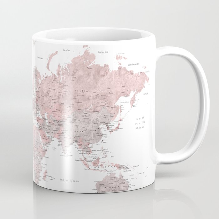Dusty pink & grey watercolor world map cropped Coffee Mug
