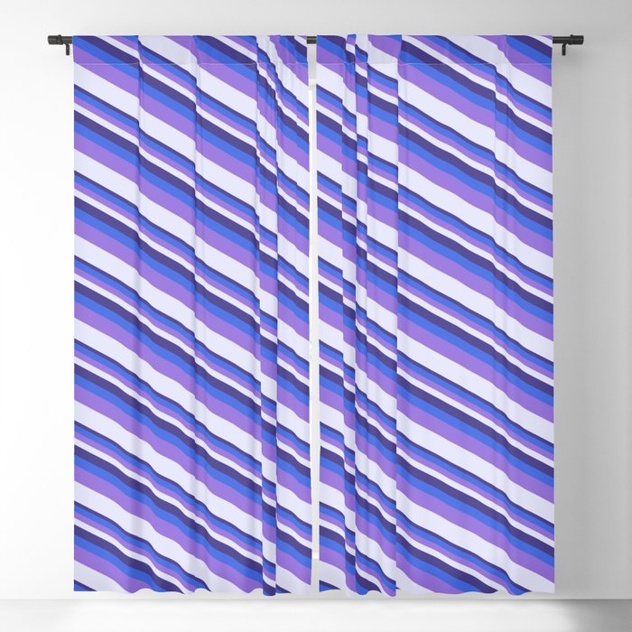 Dark Slate Blue, Royal Blue, Purple, and Lavender Colored Striped/Lined Pattern Blackout Curtain