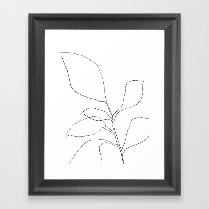 Six Leaf Plant - Minimalist Botanical Line Drawing Framed Art Print