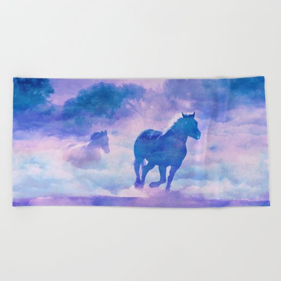 Horses run Beach Towel