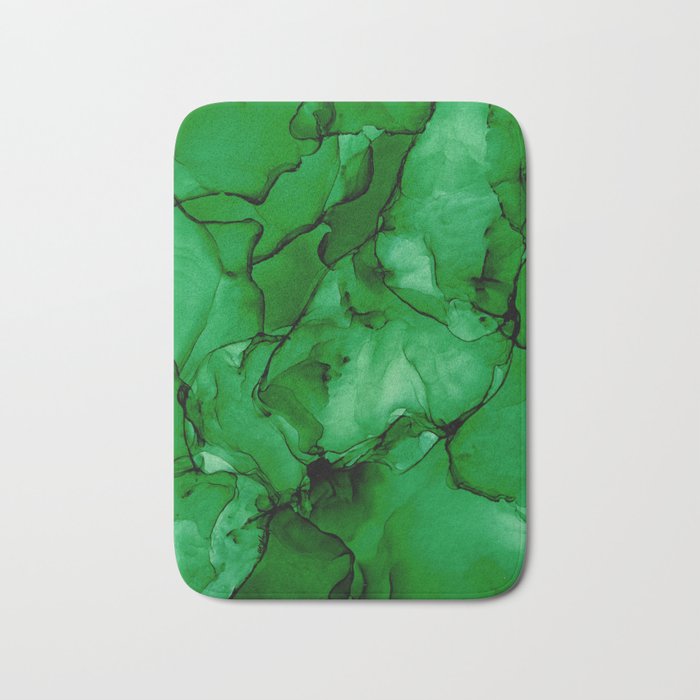 Deep Green Abstract: Original Alcohol Ink Painting Bath Mat