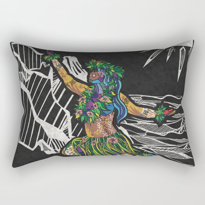 Polynesian Hula Dancer Tapa Print Rectangular Pillow