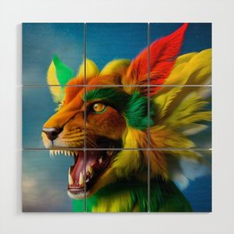 AI colorful tiger dog monster with feathers Wood Wall Art