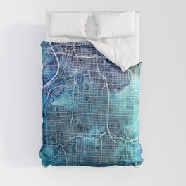 Kansas City Missouri Map Navy Blue Turquoise Watercolor Comforter