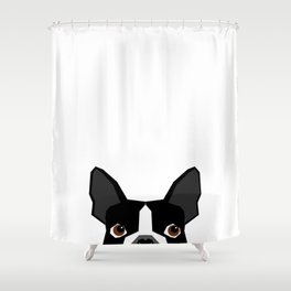 Boston Terrier head peeking cute dog gifts funny must haves boston terriers Shower Curtain