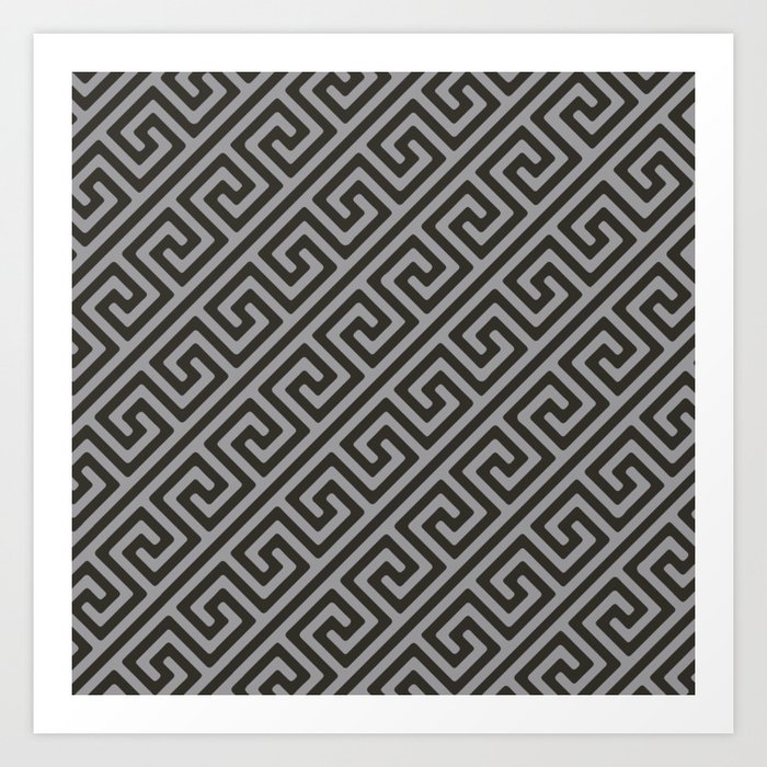 Grey greek key pattern Art Print