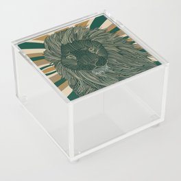 Majestic male lion head with a stripey  green patterned background Acrylic Box