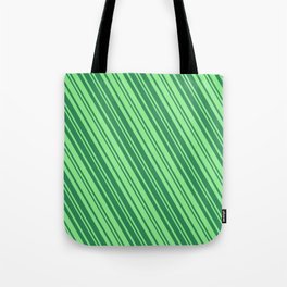 [ Thumbnail: Light Green and Sea Green Colored Lines/Stripes Pattern Tote Bag ]