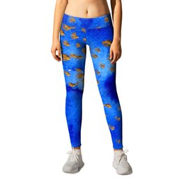 gold snow I Leggings | Watercolor, Gold, Contemporary, Blue, Painting, Christmas, Winter, Pattern, Ink Pen, Color 