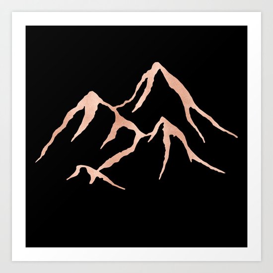 MOUNTAINS Rose Gold on Black Art Print