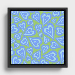 Retro Swirl Love - Green blue Framed Canvas