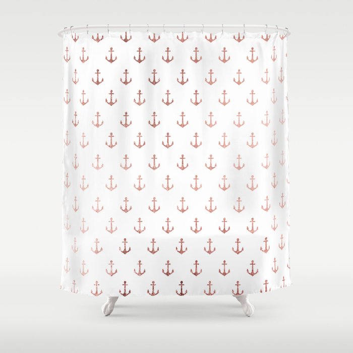Elegant Faux Rose Gold White Modern Nautical Anchor Shower Curtain