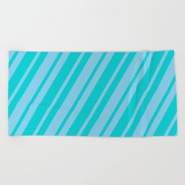 [ Thumbnail: Dark Turquoise & Sky Blue Colored Striped Pattern Beach Towel ]