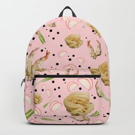 Tempura Udon Backpack | Foodillustration, Vector, Fishcakes, Pattern, Shrimptempura, Pink, Graphicdesign, Foodpattern, Noodles, Food 