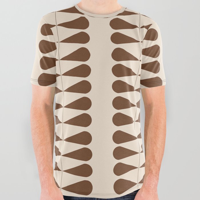 Brown geometric mid century retro plant pattern All Over Graphic Tee