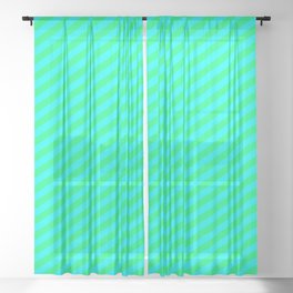 [ Thumbnail: Green & Cyan Colored Stripes Pattern Sheer Curtain ]