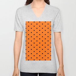 Polka Dots Pattern Vivid Orange and Black V Neck T Shirt