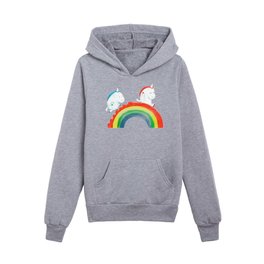Unicorn on rainbow slide Kids Pullover Hoodies