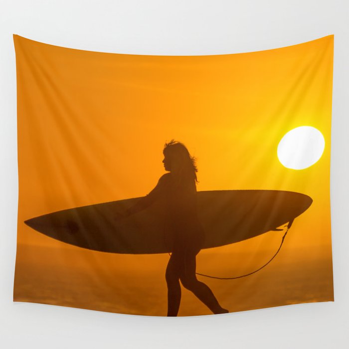Surfer Sunset Wall Tapestry