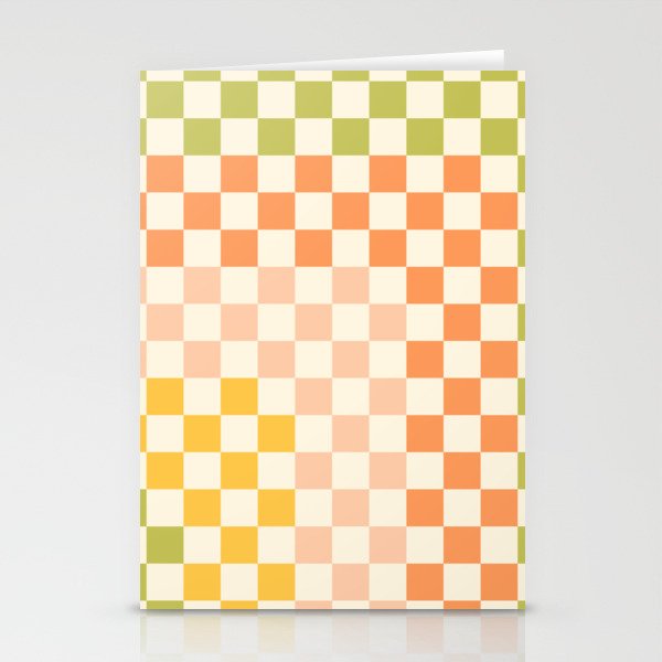 Corner Check Pattern in Light Muted Green Blush Yellow Cream Stationery Cards