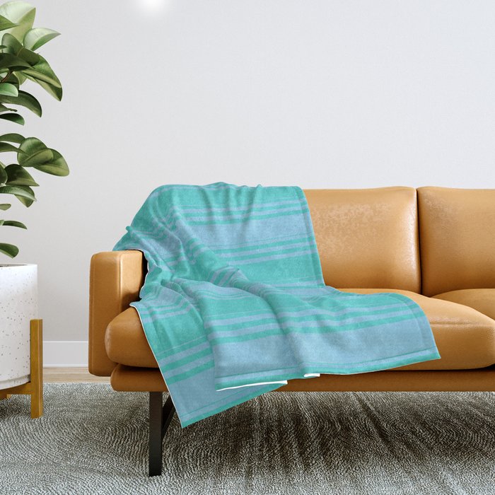 Sky Blue & Turquoise Colored Lines Pattern Throw Blanket